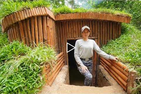 Building Complete Underground Bushcraft Shelter with Grass roof ,Clay Fireplace, START to FISHISH