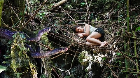 Girl Weaving Spider Web - Suddenly Attacked By Snakes / Bushcraft & Survival P.3