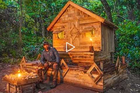 Building Bushcraft The Wood Abandoned Log Cabin, [Start To Finished]