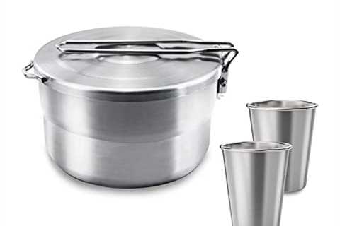 PWPAM Outdoor Cooking Pot with 2 Cups Stainless Steel Camping Cookware Set Backpacking Camping Pot..