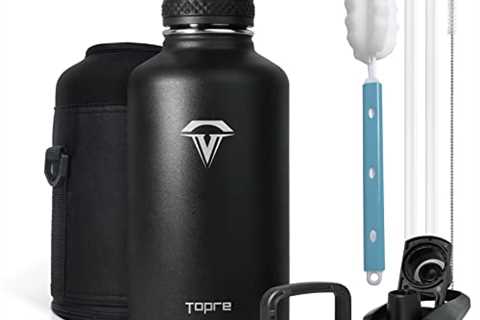 Topre 64 oz Insulated Water Bottle, Half Gallon Vacuum Stainless Steel Sports Water Jug with 3 Lids ..