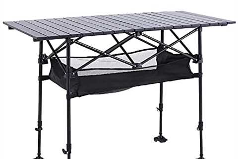 ALPHA CAMP Camping Table Outdoor Portable Table with Storage Adjustable Aluminum Table for Grill..