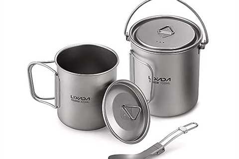 Lixada Camping Titanium Pot,750ml Titanium Pot with 420ml Water Cup Mug Folding Spork Camping..