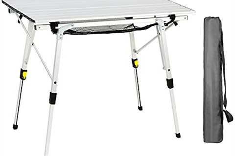 PORTAL Portable Folding Camping Table All Aluminum Ultra Lightweight Picnic Table 4 Adjustable Legs ..