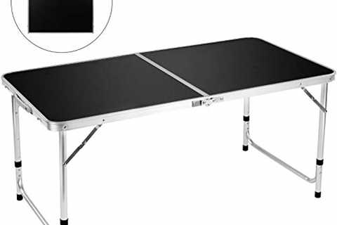 FiveJoy Folding Camping Table, 4 FT Aluminum Height Adjustable Lightweight Desk Portable Handle,..